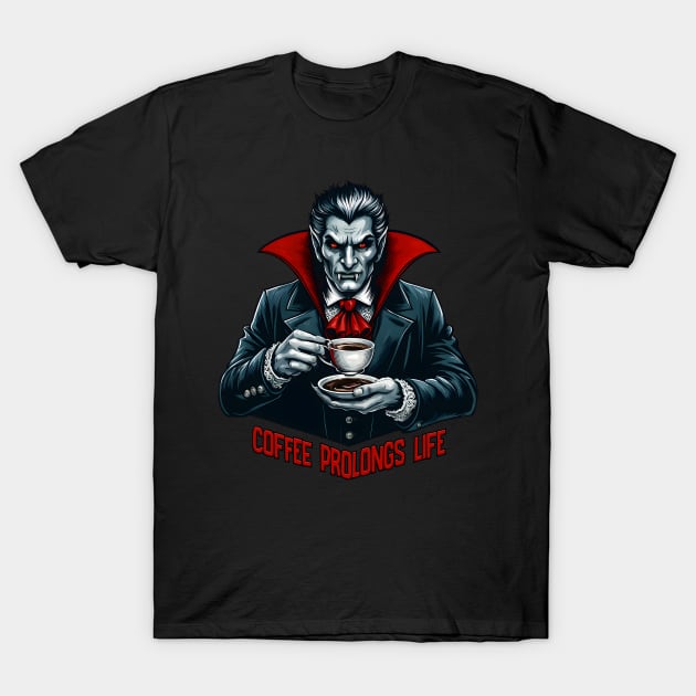 Coffee Prolongs Life-Vampire T-Shirt by didibayatee